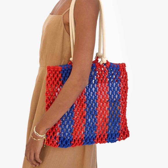 Clare V Handbags - Clare V. Sandy Tote Cobalt & Bright Poppy Stripe NWT
